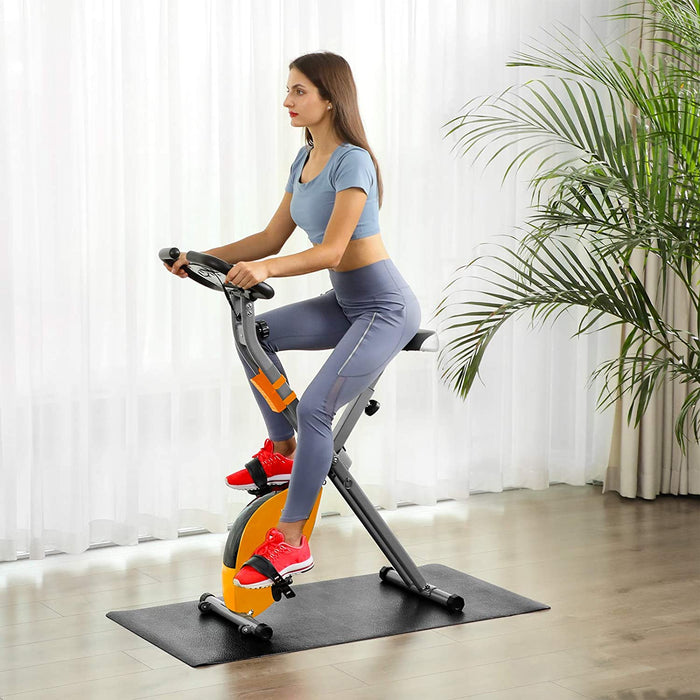 Nancy's Chikopi Hometrainer - Fitnessfiets - Inklapbaar - 8 Magnetische Weerstandsinstellingen - Vloermat - Hartslagmeting - Telefoonhouder - Zilver - Oranje - 78 x 41 x 113 cm