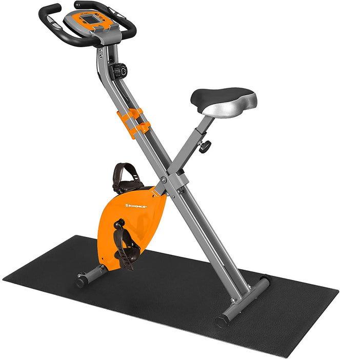 Nancy's Chikopi Hometrainer - Fitnessfiets - Inklapbaar - 8 Magnetische Weerstandsinstellingen - Vloermat - Hartslagmeting - Telefoonhouder - Zilver - Oranje - 78 x 41 x 113 cm