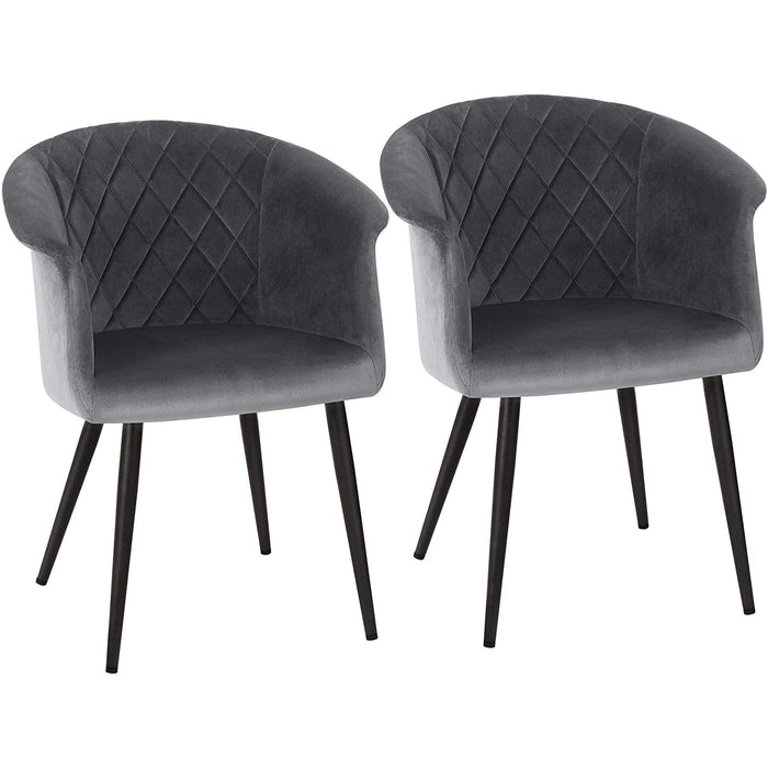 Nancy's Geoffrion Eetkamerstoelen - Set Van 2 - Keukenstoelen - Gestoffeerd - Fluweel - Metaal - Grijs - 61 x 55 x 77 cm