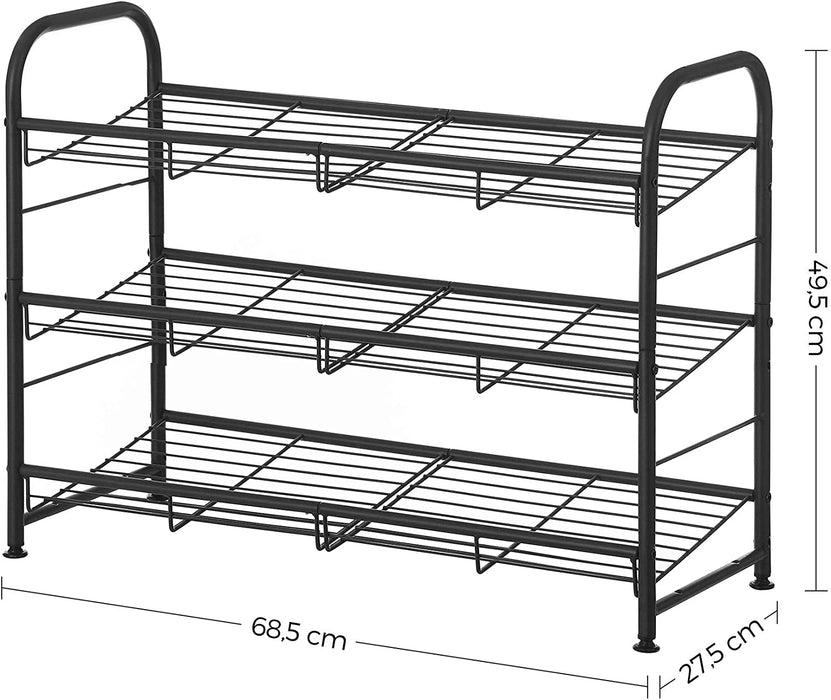 Nancy's Charland Schoenenrek - Schoenen Organizer - 3 Niveaus - Max 12 Paar Schoenen - Staal - Zwart - 68,5 x 27,5 x 49,5 cm