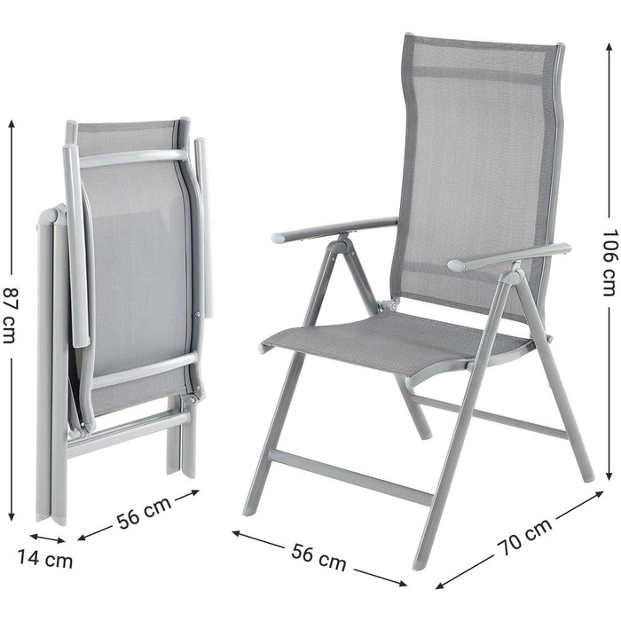 Nancy's Betonville Tuinstoelen - Set Van 4 - Klapstoelen - Buitenstoelen - Aluminium Frame - Verstelbare Rugleuning - Grijs/Zwart