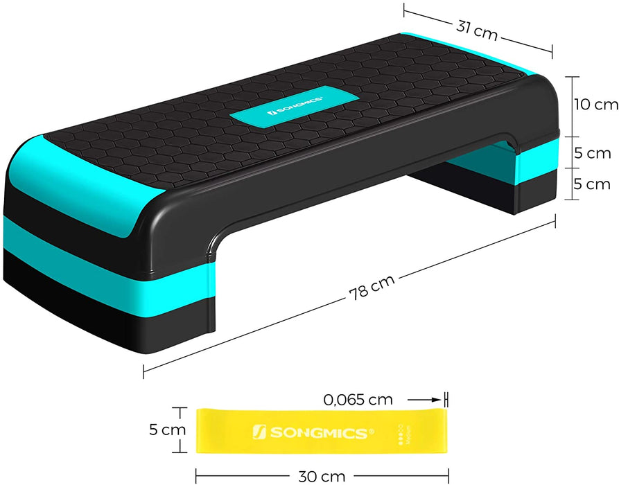 Nancy's Chewett Aerobic Stepper - Stepplatform - Weerstandsband - Hoogte Verstelbaar - Thuisfitness - Zwart - Grijs/Blauw - 78 x 31 x (10/15/20) cm