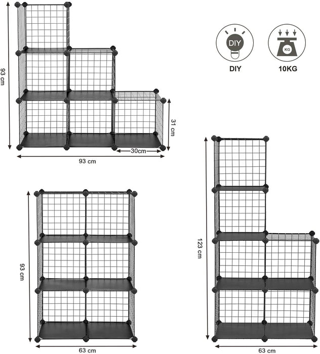 Nancy's Charlton Opbergrek - Schoenenrek - Draadraster - 6 Kubussen - Zwart - Kunststof - 93 x 93 x 31 cm