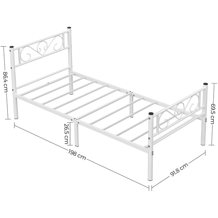 Nancy's Centralia Eenpersoonsbedframe - Metalen Bedframes - Wit - Past op een matras van 90 x 190 cm