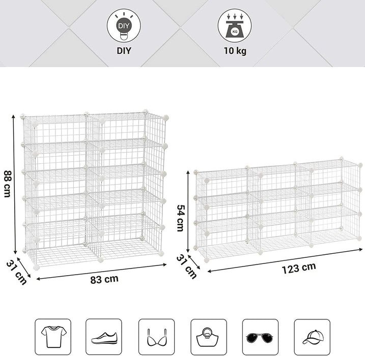 Nancy's Charon Schoenenrek - Organizer - 10 Rechthoekige Kubussen - Wit - Metaal - 40 x 30 x 17 cm