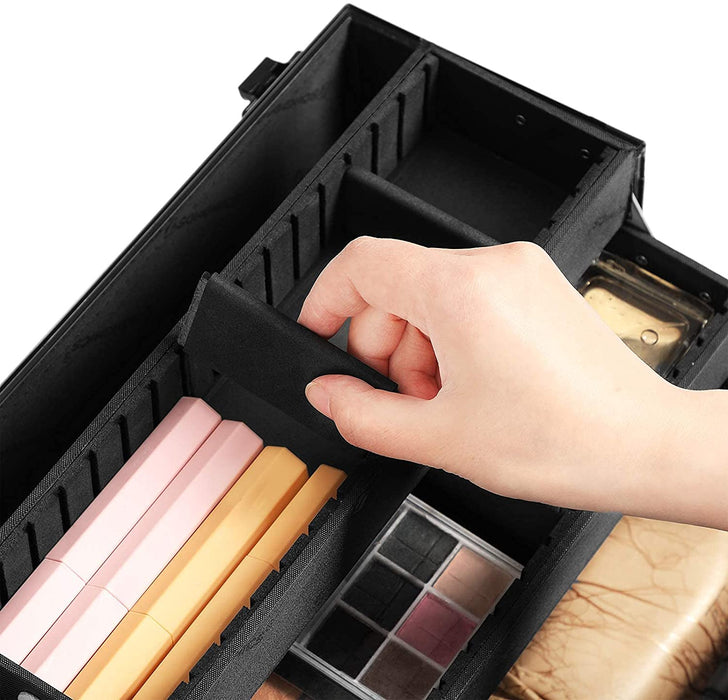 Nancy's Collina Beautycase - Make-Up Doos - Make-Up Opslag - Afsluitbaar - Draagriem - Zwart - MDF - 30 x 19 x 24 cm