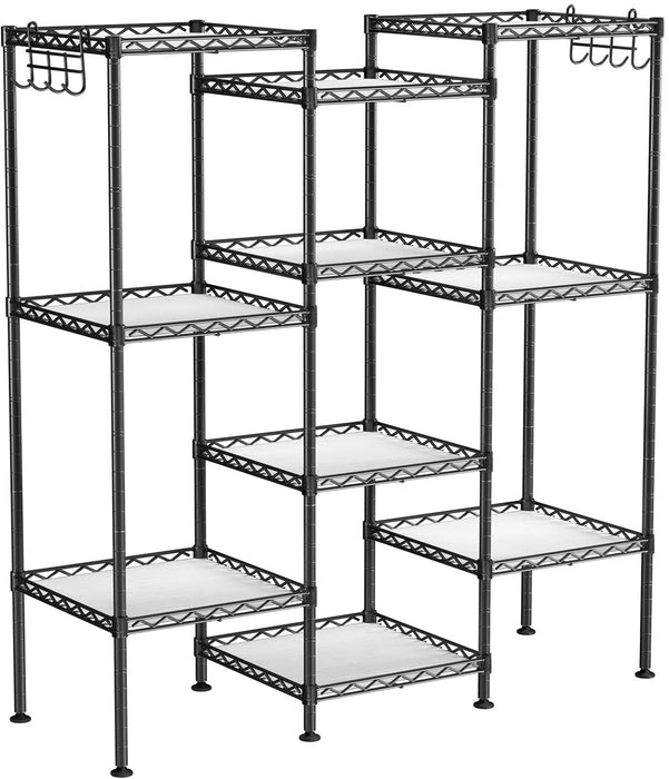 Nancy's Granby Badkamerrek - Opbergrek - Stellingkast - 4/5 Niveaus - Staal - Zwart - Haakjes - 30 x 30 x 123.5 cm