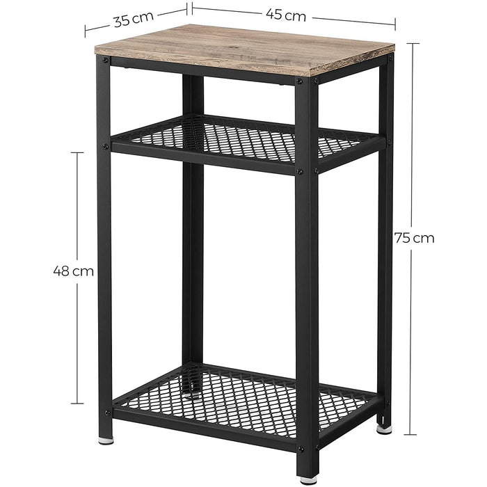 Nancy's Gerow Nachtkastje - Bijzettafel - Rasterplanken - Opbergruimte - Grijs - Zwart - Bewerkt Hout - Metaal - 45 x 35 x 75 cm