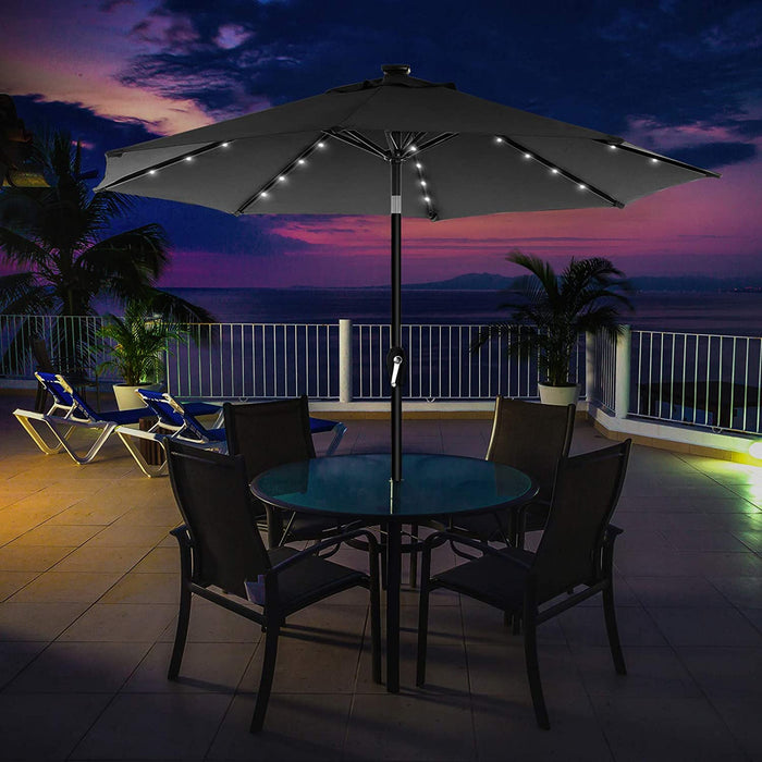 Nancy's Frere Lake Parasol - LED Verlichting - Zonne-Energie - Buigbaar - Zwengel - Grijs/Beige - 270 x 270 x 240 cm