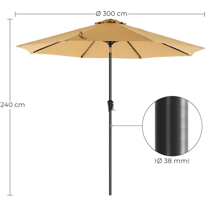 Nancy's Fricker Lake Parasol - Polyester - Inklapbaar - Zwengel - Zonder Statief - Taupé/Donkerblauw/Grijs - Diameter 3 M