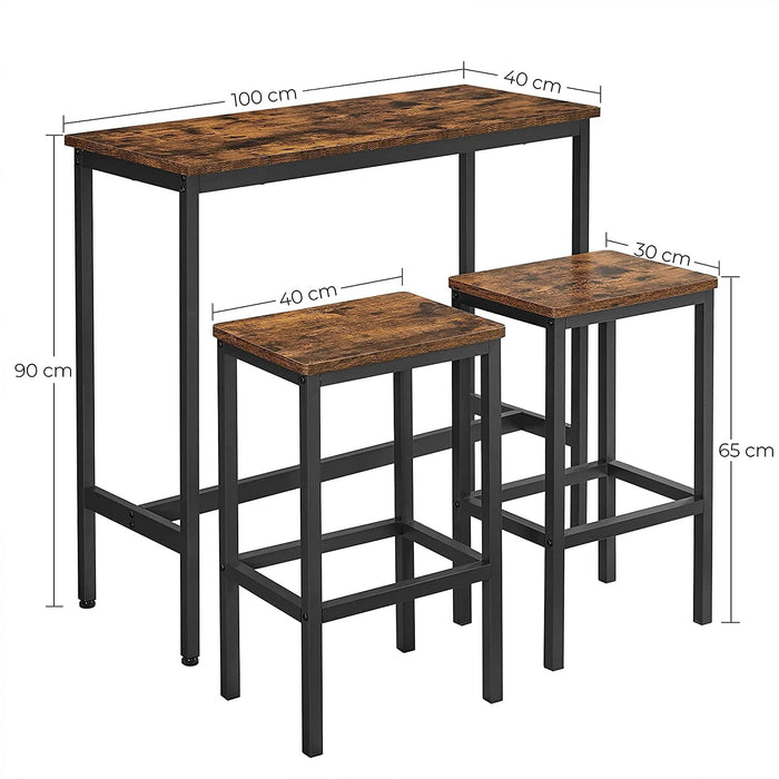 Nancy's Campbelville Bartafelset - Eetset - Hoge Tafel - 2 Krukken - Bruin - Zwart - Bewerkt Hout - Metaal