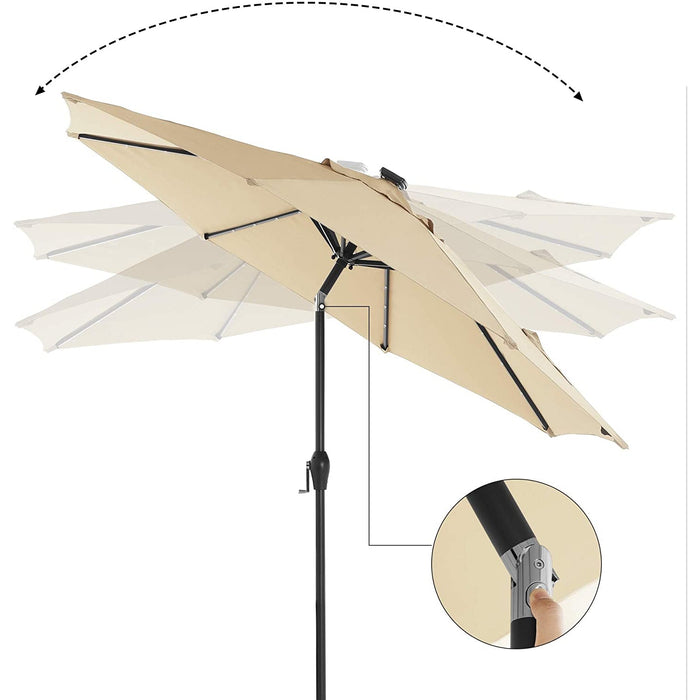 Nancy's Frere Lake Parasol - LED Verlichting - Zonne-Energie - Buigbaar - Zwengel - Grijs/Beige - 270 x 270 x 240 cm