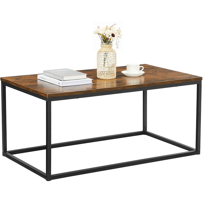 Nancy's Bullock Salontafel - Koffietafel - Rechthoekig - Industrieel - Bruin - Zwart - Bewerkt Hout - Metaal - 100 x 55 x 45 cm