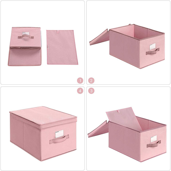 Nancy's Fricker Opbergdozen - Set Van 3 - Organizers - Vouwdozen - Stof - Etikethouder - Roze - 40 x 30 x 25 cm