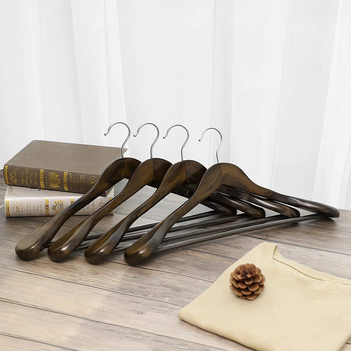 Nancy's Byng Kostuumhangers - Kledinghangers - Set Van 6 - Massief Hout - Anti-Slip - Draaibare Haak - Walnoot -  44 x 5,5 x 23 cm