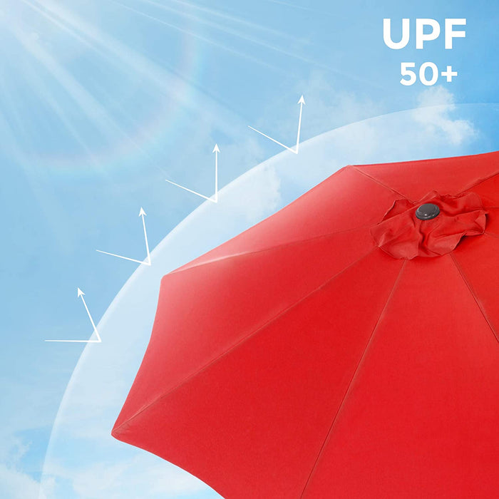 Nancy's Fordyce Parasol - Zonwering - Achthoekig - Inklapbaar - Zwengel - Polyester - Groen - Rood - 3 m