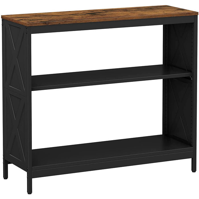 Nancy's Cardiff Console Tafel - Bijzettafel - Dressoir - 3 Niveaus - Zwart - Bruin - Bewerkt Hout - Metaal - 100 x 35 x 88 cm