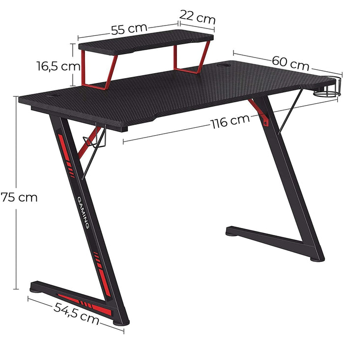 Nancy's Cachet Bureau - Gamebureau - Monitorstandaard - Hoofdtelefoonhouder - Bekerhouder - Staal - MDF - 116 x 60 x 75 cm