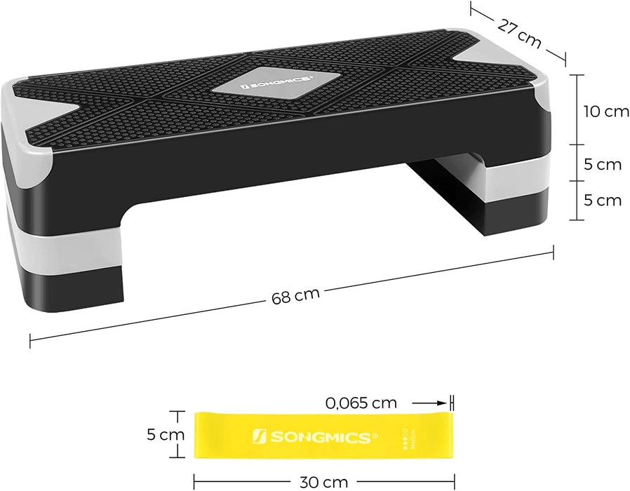 Nancy's Cheverie Aerobic Stepper - Stepplatform - Weerstandsband - Hoogte Verstelbaar - Thuisfitness - Zwart - Grijs - 68 x 27 x (10/15/20) cm