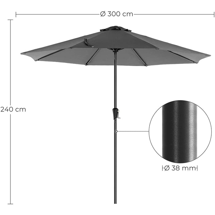 Nancy's Fricker Lake Parasol - Polyester - Inklapbaar - Zwengel - Zonder Statief - Taupé/Donkerblauw/Grijs - Diameter 3 M