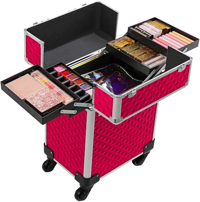 Nancy's Colliers Beautycase - Rolkoffer - Make-Up Opslag - Reisopslag - Visagiste - Roze - MDF - 34 x 24 x 45 cm