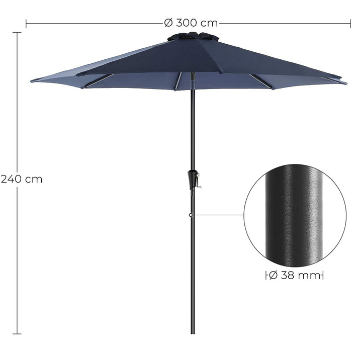 Nancy's Fricker Lake Parasol - Polyester - Inklapbaar - Zwengel - Zonder Statief - Taupé/Donkerblauw/Grijs - Diameter 3 M