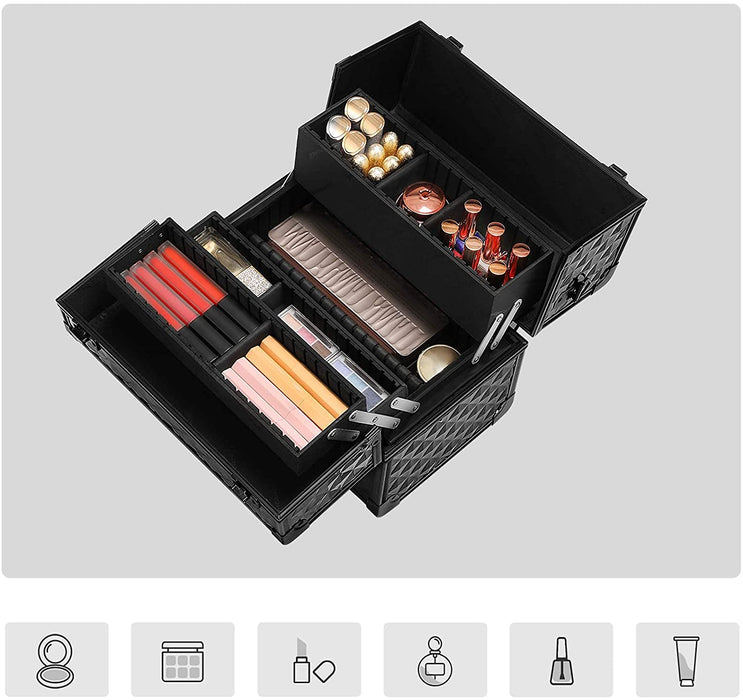 Nancy's Collina Beautycase - Make-Up Doos - Make-Up Opslag - Afsluitbaar - Draagriem - Zwart - MDF - 30 x 19 x 24 cm