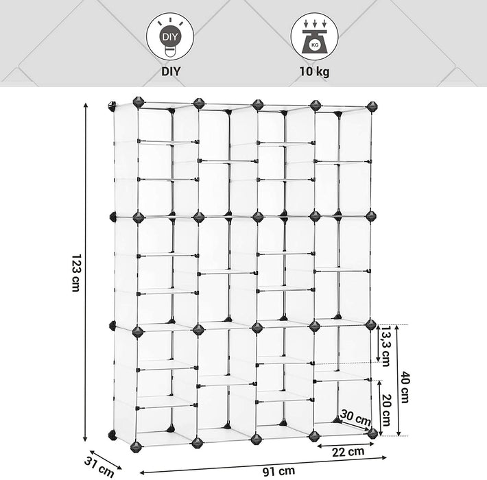 Nancy's Grandison Schoenenrek - Opbergrek - 30 Kubussen - Kunststof - Wit - Semi-Transparant - 91 x 31 x 123