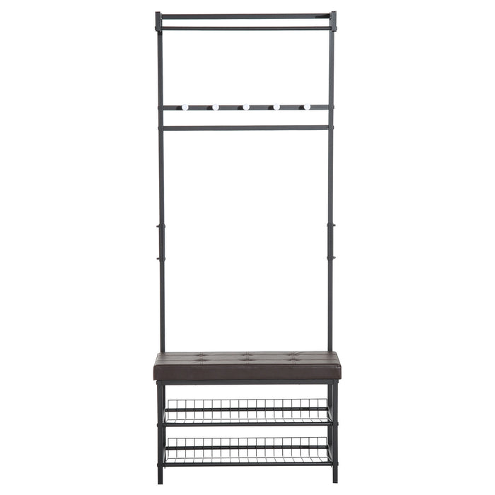 Medina Reedsport Garderoberek - Kapstok - Schoenenbank - Schoenenrek - 1 Ophangstang - 5 Haken - Metaal - Kunstleer - Zwart - Bruin