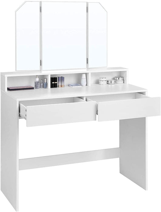 Nancy's Bryants Corner Kaptafel met Inklapbare Spiegel - Make-up Tafel - Kaptafels - Modern - Wit - 100 x 40 x 142 cm