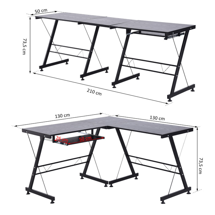 Medina Home Faribault Bureau - Hoekbureau - In Hoogte Verstelbaar - L-Vorm - 130 x 130 x 73 cm - Zwart - MDF - Staal