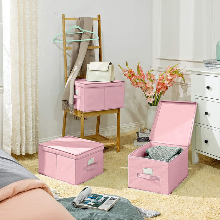 Nancy's Fricker Opbergdozen - Set Van 3 - Organizers - Vouwdozen - Stof - Etikethouder - Roze - 40 x 30 x 25 cm