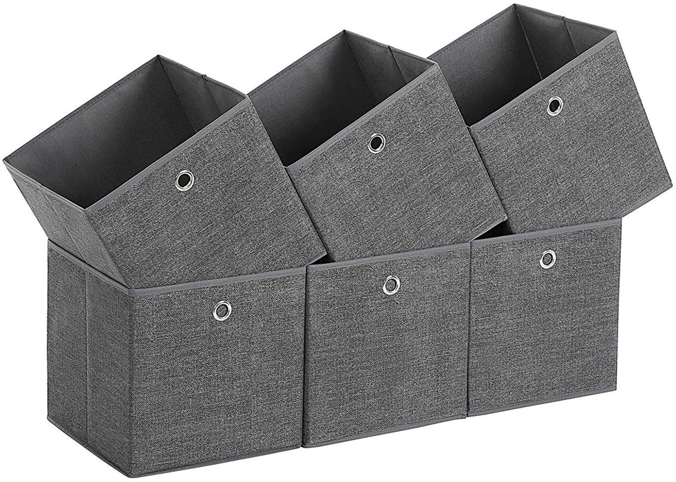 Nancy's Carillon Opbergdozen - Set Van 6 - Opvouwbaar - Stof - Opbergmand - Organizer - Grijs - 30 x 30 x 30 cm