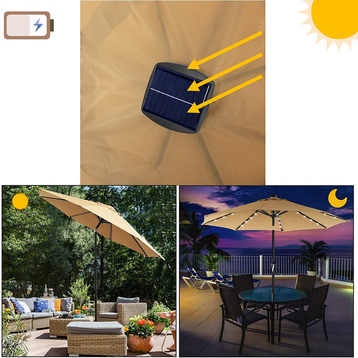 Nancy's Ruskin Parasol - LED-Verlichting op Zonne-Energie - UV-Bescherming - UPF 50+ - Buigbaar - Zwengel - Taupe - 270 cm