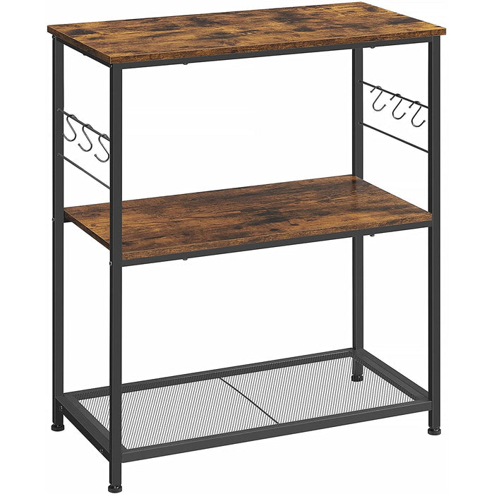 Nancy's Franklin Keukenrek - Dressoir - Opbergrek - 3 Planken - 6 Haken - Bewerkt Hout - Metaal - Industrieel - 80 x 40 x 90 cm