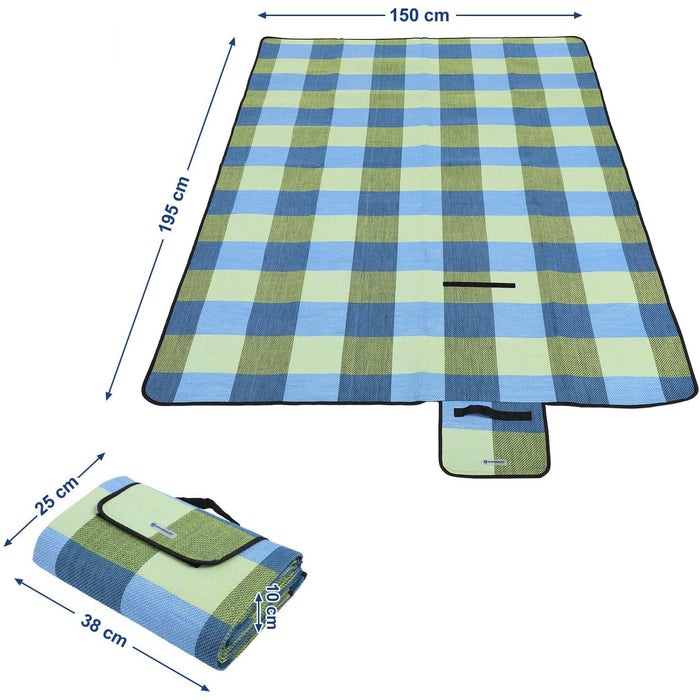 Nancy's Gowanbrae Picknickkleed - Picknickdeken - Geruit - Waterdichte Onderkant - Opvouwbaar - Draagbaar - Groen - Blauw - 200 x 200 cm