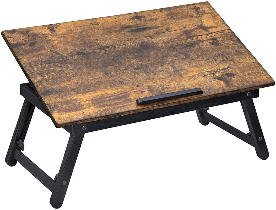 Nancy's Chard Laptoptafel - Laptopstandaard - Bedtafel - Bewerkt Hout - Verstelbaar - Bruin - Zwart - 60 x 35 x 34 cm