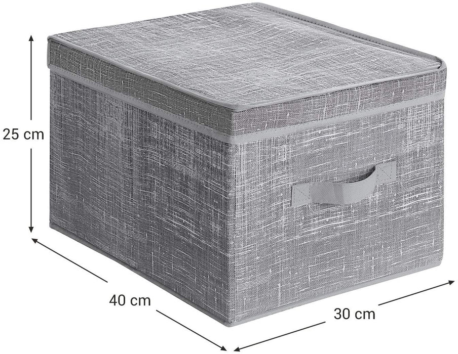 Nancy's Gilchrist Opbergdozen - Set Van 3 - Deksel - Stof - Vouwdozen - Etikethouder - Grijs - 30 x 40 x 25 cm