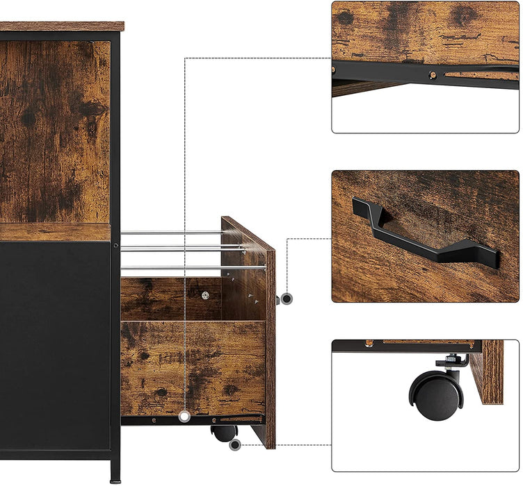 Nancy's Coppell Archiefkast - Kantoorkast - 1 Lade - Open Vakken - Dressoir - Bewerkt Hout - Metaal - Industrieel - Bruin - Zwart - 82 x 40 x 75 cm