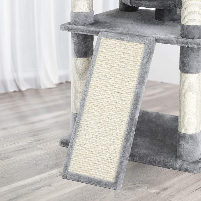 Nancy's Cheddar Kattenboom - Krabpaal - Kattengrot - 6 Niveaus - Grijs - Beige - Bewerkt Hout - Sisal - Pluche - 60 x 55 x 172 cm