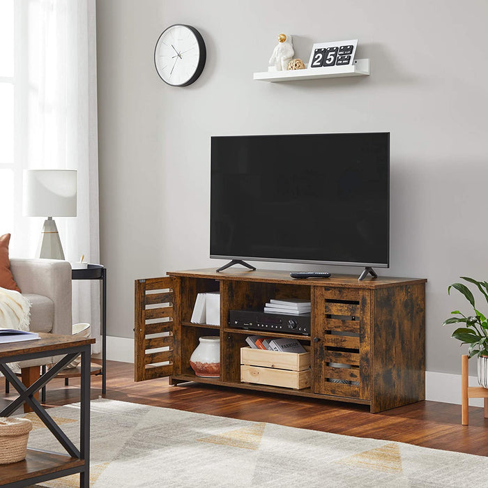 Nancy's Cantor TV-Meubel - TV-Kast - Open Vakken - 2 Deuren - Verstelbare Planken - 43 Inch TV's - Bruin - Zwart - Bewerkt Hout - Metaal - 110 x 40 x 50 cm