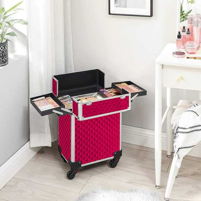 Nancy's Colliers Beautycase - Rolkoffer - Make-Up Opslag - Reisopslag - Visagiste - Roze - MDF - 34 x 24 x 45 cm