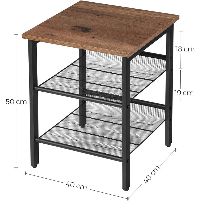 Nancy's Georgina Bijzettafels - Set Van 2 - Nachtkastjes - Verstelbare Planken - Industrieel - Bruin - Zwart - Bewerkt Hout - Metaal - 40 x 40 x 50 cm