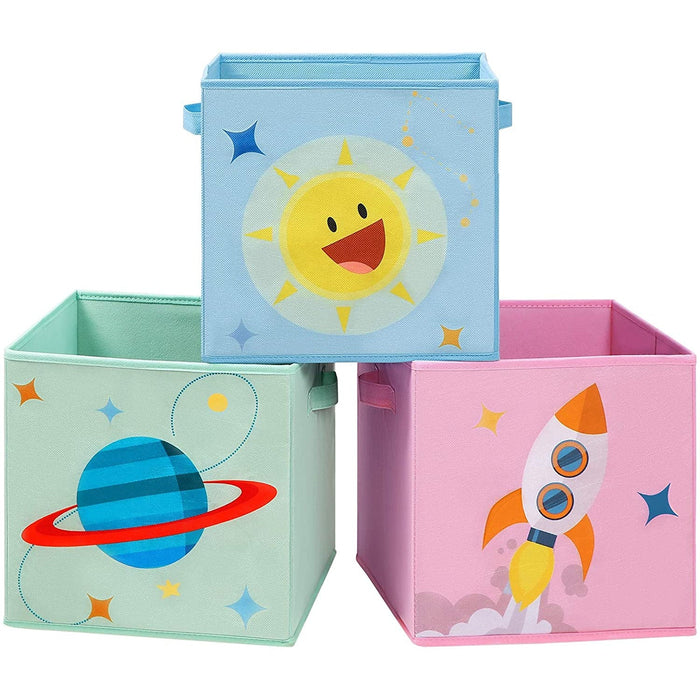 Nancy's Fracville Opbergdozen - Kinderkamer - Set Van 3 - Vouwboxen - Stof - Handvaten - Blauw - Groen - Roze - 30 x 30 x 30 cm