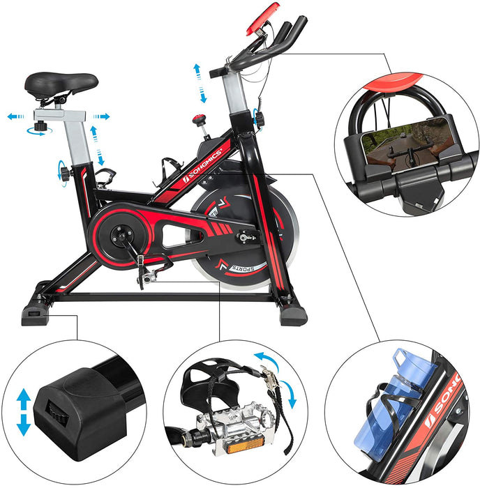 Nancy's Chicot Hometrainer - Indoor - Thuisfitness - Verstelbaar Stuur - Polssensor - Gekooide Pedalen - Zwart - Rood - 102 x 49 x 115 cm