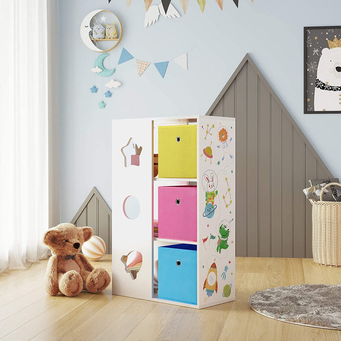 Nancy's Burgoyne Opbergkast - Vakkenkast - Kinderkamer - Speelgoedopslag - Wit - Blauw - Roze - Geel - MDF - 62 x 29,5 x 96 cm