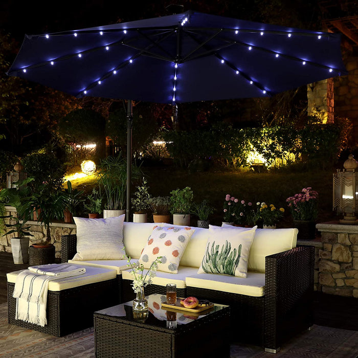 Nancy's Homewood Zweefparasol - LED-Verlichting op Zonne-Energie - UV-Bescherming - UPF 50+ - Buigbaar - Zwengel - Beige/Taupe/Rood/Blauw - 300 cm