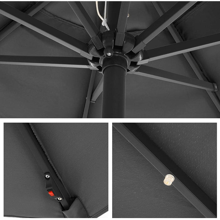 Nancy's Brent Parasol - LED-Verlichting - Zonne-Energie - Buigbaar - Zwengel - Diameter 3 M - Taupé/Grijs - Zwart