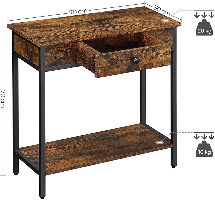 Nancy's Grand Manan Consoletafel - Sidetable - 2 Niveaus - 1 Lade - Industrieel - Bewerkt Hout - 70 x 30 x 70 cm