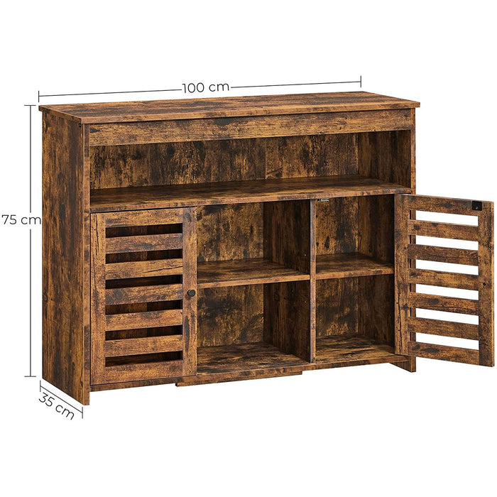 Nancy's Lathrop Dressoir - Keukenkast - Halkast - Opslagruimte - Openslaande Deuren - Open Vakken - Bruin - Bewerkt Hout - 100 x 35 x 75 cm